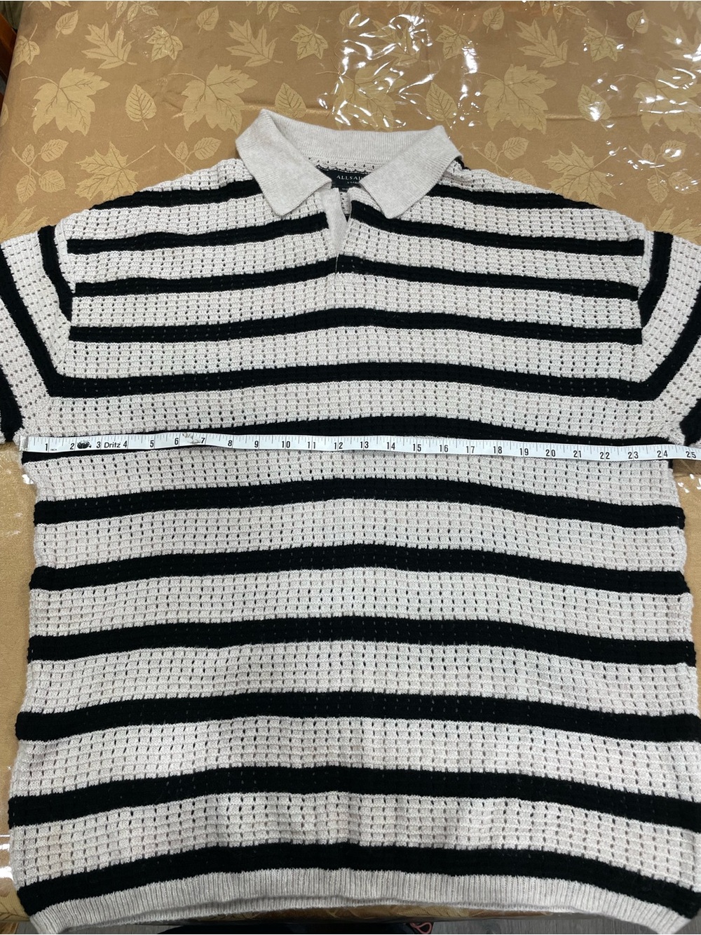 Men's Striped Mesh Knit Oversized Polo Sweater - Black/White